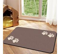 Surwin Dog Food Mat Super Absorbent Pet Feeding Mat for Food and Water Bowl, Dog Paws Pattern Pet Placemat, Non Slip Quick Dry Water Dispenser Mat to Prevent Water Spills (Brown,60x90cm)