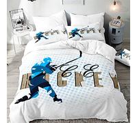 Surwin Duvet Cover Sets 3pcs for Single Double, Microfiber 3D Bedding Set include Ice Hockey Printed Quilt Cover and 2 Pillowcases for King Super King Adult Kids (Ice hockey,Single 135x200cm)