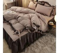 Surwin Duvet Cover Sets 4 pcs, Princess Style Soft Bedding Set with Quilt Cover Bed Sheet & 2 Pillowcases, Microfibre Bedding Double Duvet Set for Single Double Super King Size (Khaki,180x200cm)