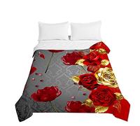 Surwin Embossed Quilted Bedspreads Single Double Super King Bed, 3D Rose Print Bedspread Quilt Bed Throws Blanket Lightweight Coverlet Microfiber All Season Comforter (Rose gold,230x280cm)