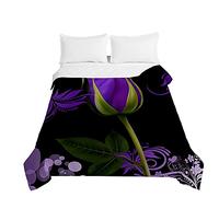 Surwin Embossed Quilted Bedspreads Single Double Super King Bed, 3D Rose Print Bedspread Quilt Bed Throws Blanket Lightweight Coverlet Microfiber All Season Comforter (Purple flower,230x280cm)