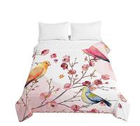 Surwin Embossed Quilted Bedspreads Single Double Super King Bed, 3D Spring Bird Print Bedspread Quilt Bed Throws Blanket Lightweight Coverlet Microfiber All Season Comforter (Rose flower,220x240cm)