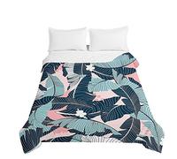 Surwin Embossed Quilted Bedspreads Single Double Super King Bed, 3D Tropical Plants Bedspread Quilt Bed Throws Blanket Lightweight Coverlet Microfiber All Season Comforter (Blue leaves,220x240cm)
