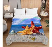 Surwin Embossed Quilted Bedspreads Single Double Super King Bed Size, 3D Beach Landscape Print Bedspread Quilt Sofa Throws Blanket Lightweight Coverlet Microfiber Comforter (Rainbow,100x150cm)