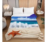 Surwin Embossed Quilted Bedspreads Single Double Super King Bed Size, 3D Beach Landscape Print Bedspread Quilt Sofa Throws Blanket Lightweight Coverlet Microfiber Comforter (Waves,220x240cm)
