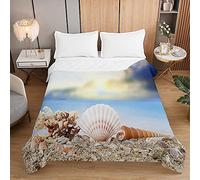 Surwin Embossed Quilted Bedspreads Single Double Super King Bed Size, 3D Beach Landscape Print Bedspread Quilt Sofa Throws Blanket Lightweight Coverlet Microfiber Comforter (Sea shell,220x240cm)