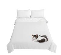Surwin Embossed Quilted Bedspreads Single Double Super King Bed Size, Bedspread Quilt 3D Cat Printed Lightweight Coverlet Microfiber Comforter Sofa Throws Blanket (white,150x200cm)
