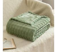 Surwin Flannel Blankets Fluffy Fleece Blanket, Bubble Velvet Shaggy Soft Warm Throw Blanket for Sofa Bed Couch, 100% Microfiber Blankets Bedspread for Adult Children (100x150cm,Tea green)