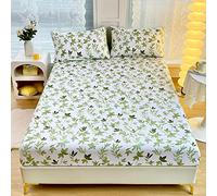 Surwin Floral Pattern King Double Single Fitted Sheets, Soft Microfibre Fitted Bed Sheets, 30cm Deep Pocket Fitted Sheet, Anti-Slip Many Sizes Bedsheets (Single,Green)