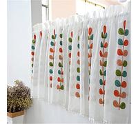 Surwin Flower Valance Curtain for Window, White Embroidery Kitchen Curtain Short Tier Curtains Half Window Curtain with Rod Pocket for Cafe Bedroom Living Room Basement (45x175cm,Leaf)