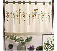 Surwin Flower Valance Curtain for Window, White Embroidery Kitchen Curtain Short Tier Curtains Half Window Curtain with Rod Pocket for Cafe Bedroom Living Room Basement (55x145cm,Beige)