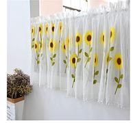 Surwin Flower Valance Curtain for Window, White Embroidery Kitchen Curtain Short Tier Curtains Half Window Curtain with Rod Pocket for Cafe Bedroom Living Room Basement (55x230cm,Sunflower)