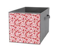 Surwin Foldable Storage Box, 3D Love Heart Pattern Fabric Storage Box with Handle 19L Open Top Foldable Fabric Cube Oxford Clothes Organiser Boxes for Home Toy Book (One Size,Red Love Heart)