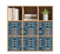 Surwin Foldable Storage Boxes 6 Pack Bohemian Cube Storage Box with Handle, 19L Oxford Fabric Organiser 27x27x27cm Storage Baskets for for Toys, Books, Closet, Bedroom (Blue Exotic)