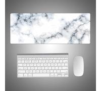 Surwin Gaming Mouse Pad, 3D Marble Large Mouse Pad Gaming Mouse Mat with Anti-Slip Base Washable Desk Mat Long Gaming Mat for Keyboard Computer Laptop (800x300mm Thick 0.3cm,White-Grey)