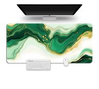 Surwin Gaming Mouse Pad, Large Computer Mouse Pad, Gaming Mouse Mat with Anti-Slip Base, Green Marble Print Desk Mats Long Mousepad for Keyboard Laptop Home Office Table (Emerald Green,900x400mm)