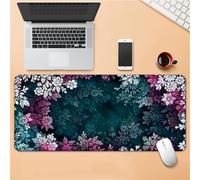 Surwin Gaming Mouse Pad Large Computer Mouse Pad, Gaming Mouse Mat with Anti-Slip Base, Trees Leaves print Desk Mats Long Mousepad for Keyboard Laptop Home Office Table (Pink Green,700x300mm)