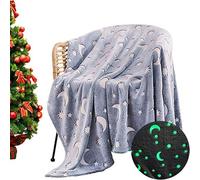Surwin Glow in The Dark Throw Blanket, Galaxy Stars Pattern Soft Flannel Fleece Blanket Adults Kids Grey Blanket for All Seasons (100x150cm,Grey)