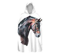 Surwin Hooded Beach Towel Poncho for Adult Kids, Animals Printing Hooded Microfiber Changing Robe Hooded Robe Bathrobe Summer Beach Towel Surfing Swimming Travel (War Horse 2,75 * 145cm)