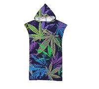 Surwin Hooded Beach Towel Poncho for Adult Unisex, Cannabis Leaves Printing Hooded Microfiber Changing Robe Hooded Robe Bathrobe Swimming Surfing Beach Travel Towel Summer (Dark Night,75x110cm)