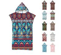 Surwin Hooded Beach Towel Poncho for Adult Unisex, Mandala Printing Hooded Microfiber Changing Robe Hooded Robe Bathrobe Swimming Surfing Beach Travel Towel Summer (75x110cm,Brown)