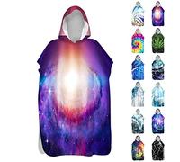 Surwin Hooded Beach Towel Poncho for Adult Unisex, Personalised Printing Hooded Microfiber Changing Robe Hooded Robe Bathrobe Swimming Summer Surfing Beach Towel Travel (Galaxy,80 * 145cm)