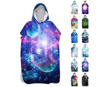 Surwin Hooded Beach Towel Poncho for Adult Unisex, Personalised Printing Hooded Microfiber Changing Robe Hooded Robe Bathrobe Swimming Summer Surfing Beach Towel Travel (Planet,60 * 110cm)