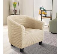 Surwin Jacquard Tub Chair Covers, Solid Colour Chair Covers for Armchairs Slipcovers Universal Bucket Chair Cover for Dining Living Room Office Reception (Beige Plaid,One size)