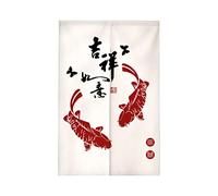 Surwin Japanese Noren Doorway Curtain Cotton Linen Chinese Style Door Curtain Window Treatment Tapestry for Kitchen Bistro Partition Shading Home Decorative (90x180cm,Red carp)