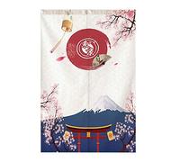Surwin Japanese Noren Doorway Curtain Long Cotton Linen Artistic Style Door Curtain Window Treatment Tapestry for Kitchen Bistro Partition Shading Home Decorative (75x150cm,Cherry blossoms)