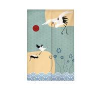 Surwin Japanese Noren Doorway Curtain Long Cotton Linen Cherry Blossom Pattern Door Curtain Window Treatment for Kitchen Bistro Partition Shading Home Decorative (65x90cm,Waves)