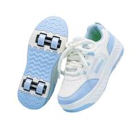 Surwin Kids Roller Skate Shoes for Girl Boy, Lace Up Design Trainer Roller Skates Adult Teenager Unisex with 4 Detachable Wheels, Lightweight Outdoor Running Sneakers (Light Blue,5.5)