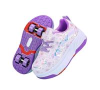Surwin Kids Roller Skate Shoes for Girl Boy, Love Pattern Four Wheels Trainer Roller Skates Adult Teenager Unisex with Retractable Rear Wheels, Outdoor Running Sneakers (Purple,6.5)