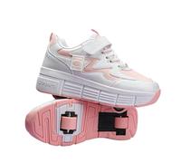 Surwin Kids Roller Skate Shoes for Girl Boy, Nylon Buckle Trainer Roller Skates Adult Teenager with Retractable Rear Wheels, Outdoor Running Sneakers, 12.5 UK Child-6.5 UK