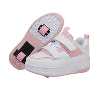 Surwin Kids Roller Skate Shoes for Girl Boy, Nylon Buckle Trainer Roller Skates Adult Teenager with Retractable Rear Wheels, Outdoor Running Sneakers, 12.5 UK Child-6.5 UK