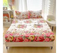 Surwin King Double Single Fitted Sheets, Floral Pattern Print Soft Microfibre Fitted Bed Sheets, 25cm Deep Pocket Fitted Sheet, Anti-Slip Many Sizes Bedsheets (Garden,150x200+25cm)