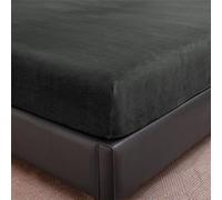 Surwin King Double Single Fitted Sheets, Non-Slip Velvet Soft Fitted Bed Sheets, Short Plush Solid Color 30cm Deep Pocket Fitted Sheet, Warmth All-Inclusive Bedsheets (Black,180x200cm)
