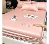 Surwin King Double Single Fitted Sheets, Satin Embroidery Solid Color Microfibre Fitted Bed Sheets, 25cm Deep Pocket Fitted Sheet, Soft Bedsheets (Pink,90x200cm)