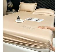 Surwin King Double Single Fitted Sheets, Satin Embroidery Solid Color Microfibre Fitted Bed Sheets, 25cm Deep Pocket Fitted Sheet, Soft Bedsheets (Champagne gold,150x200cm)