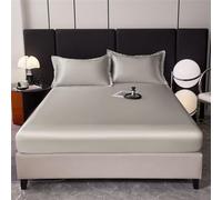 Surwin King Double Single Fitted Sheets, Satin Solid Color Microfibre Fitted Bed Sheets, 30cm Deep Pocket Fitted Sheet, Soft Bedsheets (Silver,200x220cm)