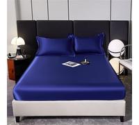 Surwin King Double Single Fitted Sheets, Satin Solid Color Microfibre Fitted Bed Sheets, 30cm Deep Pocket Fitted Sheet, Soft Bedsheets (Navy,150x200cm)