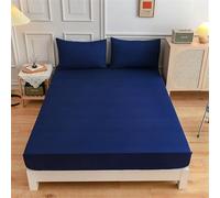 Surwin King Double Single Fitted Sheets, Simple Solid Color Microfibre Fitted Bed Sheets, 27cm Deep Pocket Fitted Sheet, Soft Bedsheets (Single,Navy blue)
