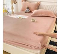 Surwin King Double Single Fitted Sheets, Solid Color Thicken Crystal Velvet Fitted Bed Sheets, 25cm Deep Pocket Fitted Sheet, Soft Anti-Slip Bedsheets (Pink,90x200+25cm)