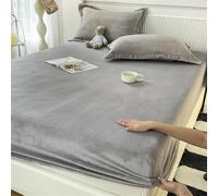 Surwin King Double Single Fitted Sheets, Solid Color Thicken Crystal Velvet Fitted Bed Sheets, 25cm Deep Pocket Fitted Sheet, Soft Anti-Slip Bedsheets (Gray,180x200+25cm)