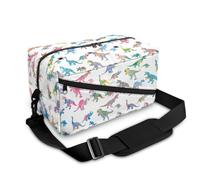 Surwin Knitting Storage Bag, Dinosaur Pattern Knitting Project Bag with Shoulder Strap, Knitting Wool Storage Bags with Yarn Hole, Travel Crochet Project Bag with Zipper (Colorful Dinosaur)