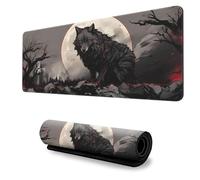 Surwin Landscape Print Gaming Mouse Pad, Large Computer Mouse Pad, Gaming Mouse Mat with Anti-Slip Base, Desk Mats Long Mousepad for Keyboard Laptop Home Office Table (Wolf,700x300mm)