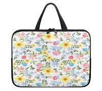 Surwin Laptop Sleeve Case, Flowers Pattern Computer Covers for Laptops Waterproof Laptop Cover Bag with Handle and Zipper Laptop Briefcase Bag Laptop Sleeve Notebook Case (15 inch,Green Leaves)
