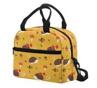 Surwin Lunch Cooler Bags, Hedgehog Pattern Insulated Lunch Bag Wide Open Lunch Bag Cross Body/Front Pocket Design Picnic Bag for Work School Outdoor, Tote Bag for Adults Kids (Brown Hedgehog)