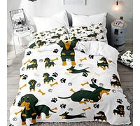 Surwin Luxurious Sausage Dogs Animal Print Duvet Cover Quilt Set with Pillowcase Bedding Easy Care Super Soft (Dog,King 3pcs-220x230cm)