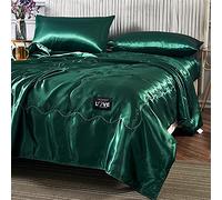 Surwin Luxury Quilted Bedspread, Silky Washed Silk Fabric Coverlets Quilt, Plain Single Double King Size Lightweight Easy Care Throws Blanket Patchwork Bed Sheet (Turquoise,110x150cm)